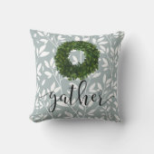 ギャザースクリプトシンプルフローラカントリーグリーンリース クッション (正面)