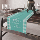 ギャザーティール（緑がかった色）バッファローチェック秋感謝祭 ショートテーブルランナー