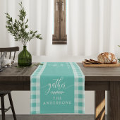 ギャザーティール（緑がかった色）バッファローチェック秋感謝祭 ショートテーブルランナー