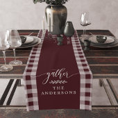 ギャザーブルガンディバッファローチェック秋感謝祭 ショートテーブルランナー