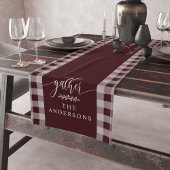 ギャザーブルガンディバッファローチェック秋感謝祭 ショートテーブルランナー