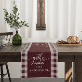 ギャザーブルガンディバッファローチェック秋感謝祭 ショートテーブルランナー