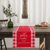 ギャザーレッドバッファローチェック秋感謝祭 ショートテーブルランナー