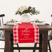 ギャザーレッドバッファローチェック秋感謝祭 ショートテーブルランナー