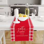 ギャザーレッドバッファローチェック秋感謝祭 ショートテーブルランナー