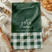 ギャザー秋グリーン&ホワイトバッファローチェック キッチンタオル