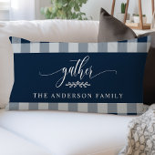 ギャザー秋ネイビー&ホワイトバッファローチェック ランバークッション