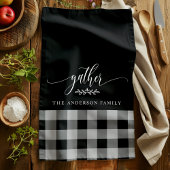 ギャザー秋ブラック&ホワイトバッファローチェック キッチンタオル