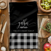 ギャザー秋ブラック&ホワイトバッファローチェック キッチンタオル