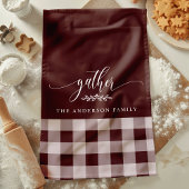 ギャザー秋ブルゴーニュ&ホワイトバッファローチェック キッチンタオル