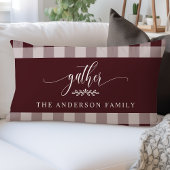 ギャザー秋ブルゴーニュ&ホワイトバッファローチェック ランバークッション