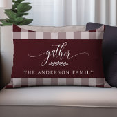 ギャザー秋ブルゴーニュ&ホワイトバッファローチェック ランバークッション