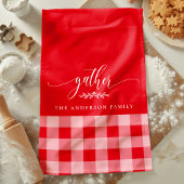 ギャザー秋レッド&ホワイトバッファローチェック キッチンタオル