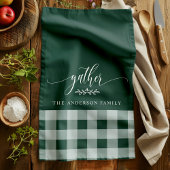 ギャザー フォール グリーン & ホワイト バッファローチェック キッチンタオル