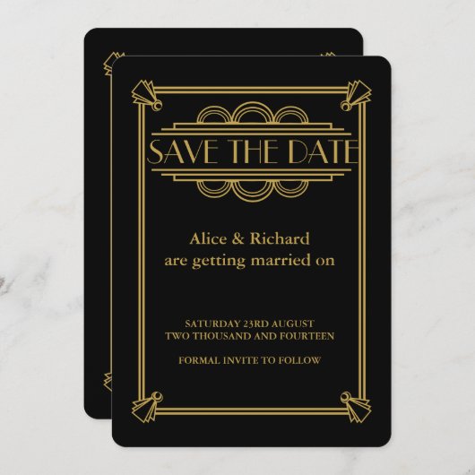 ギャツビーのアールデコ結婚式がデートを救う 招待状 (正面/裏面)