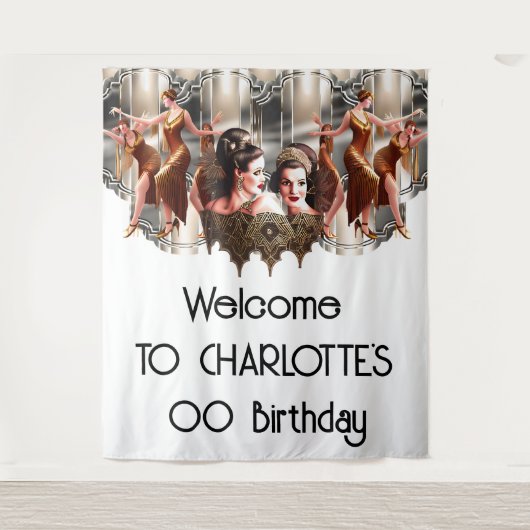 ギャツビーのフラッパー・ダンサー1920年のメタリックな背景 タペストリー (正面)