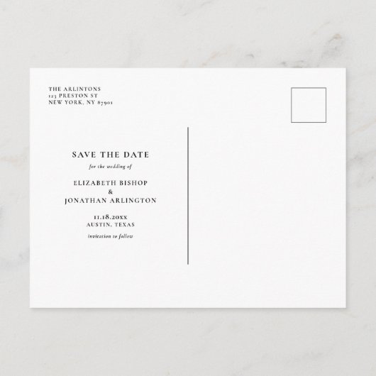 ギャツビーアールデコタイポグラフィ写真Save the Date 案内ポストカード (裏面)