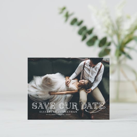 ギャツビーアールデコタイポグラフィ写真Save the Date 案内ポストカード (スタンド正面)