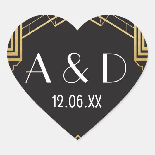ギャツビーアールデコハートステッカーラベル1920s金ゴールド ハートシール (正面)