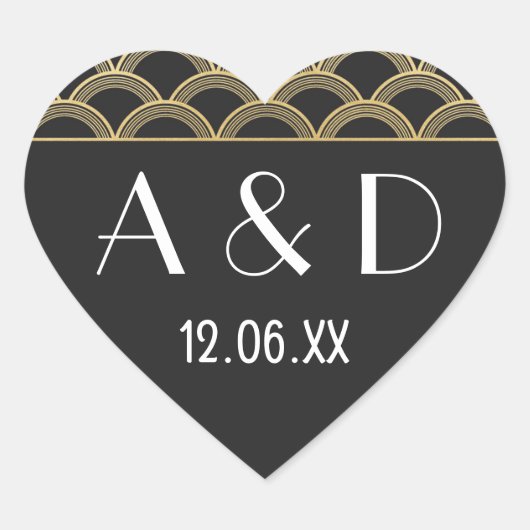 ギャツビーアールデコハートステッカーラベル1920s金ゴールド ハートシール (正面)