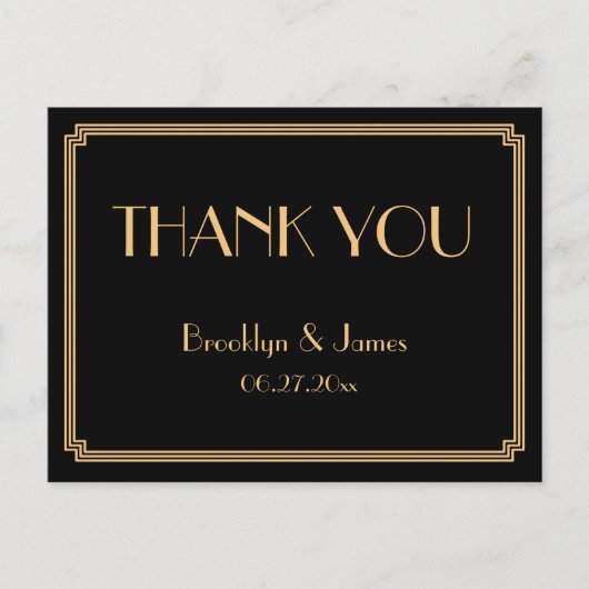 ギャツビーアールデコブラック結婚ズ・サンキュー・ハガキ ポストカード (正面)