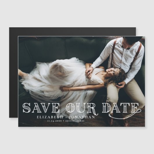 ギャツビーアールデコレタリング写真Save the Date マグネット招待状 (正面/裏面)