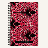 ギャツビーアールデコレッド白黒ピーコックパターン ノートブック (正面)