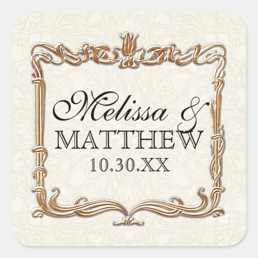 ギャツビーアールデコ新しいレースフェイク金ゴールドチューリップ スクエアシール (正面)