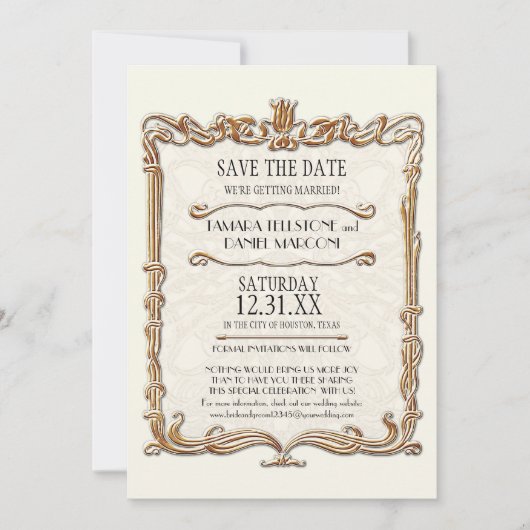 ギャツビーアールデコ新しいレースフェイク金ゴールドチューリップ 招待状 (正面)