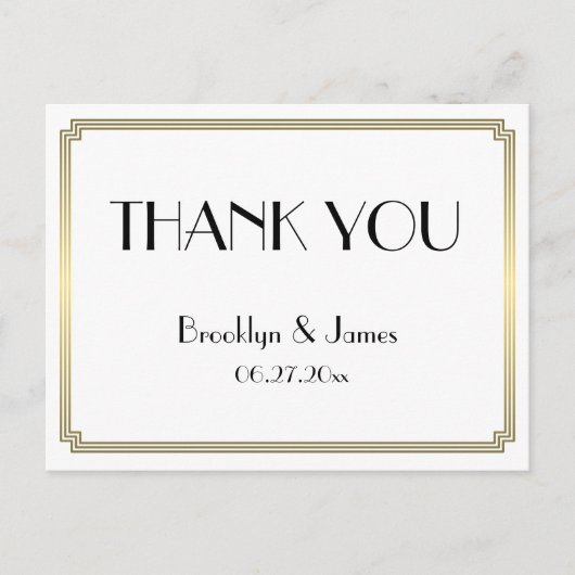 ギャツビーアールデコ結婚金ゴールドの感謝はがき ポストカード (正面)