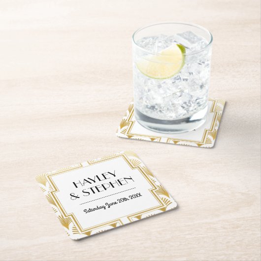 ギャツビーアールデコ1920のコースターウェディングパーティー スクエアペーパーコースター (インサイチュ)