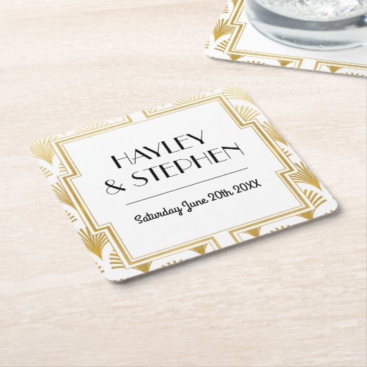 ギャツビーアールデコ1920のコースターウェディングパーティー スクエアペーパーコースター (アングル)