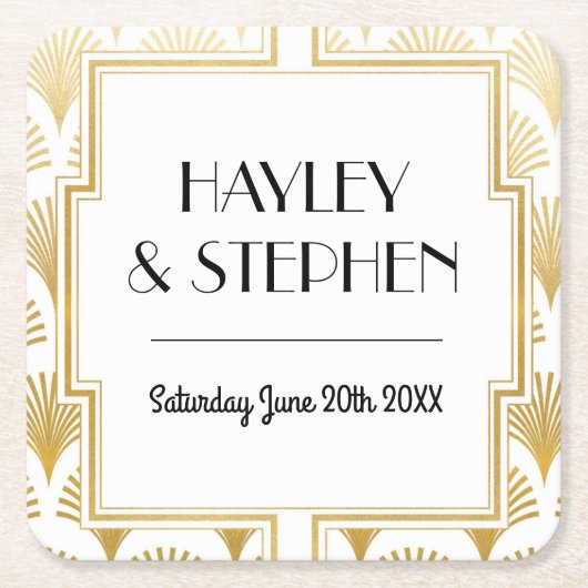 ギャツビーアールデコ1920のコースターウェディングパーティー スクエアペーパーコースター (正面)