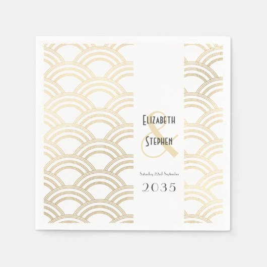 ギャツビーエレガントアールデコ1920年の金ゴールド結婚ズNapk スタンダードカクテルナプキン (正面)