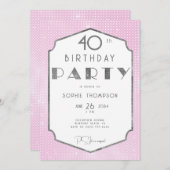 ギャツビーエレガントホワイト金ゴールドピンクデコ40歳の誕生日 招待状 (正面/裏面)