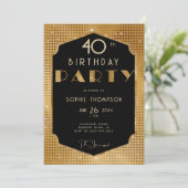 ギャツビーエレガント金ゴールドグリッターブラック40th Birthday 招待状 (スタンド正面)