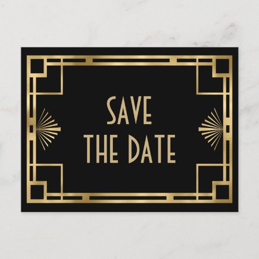 ギャツビースタイリッシュアールデコブラック&金ゴールド 案内ポストカード (正面)