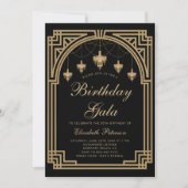 ギャツビーデコローリング20sシャンデリア金ゴールド誕生日 招待状 (正面)