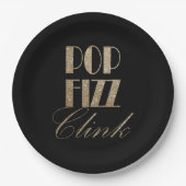 ギャツビーパーティー金ゴールドとブラックポップ・アートのフィズンリンク ペーパープレート (正面)