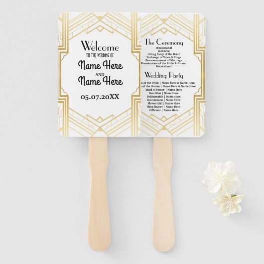 ギャツビーホワイトアールデコ結婚式 プログラムハンドファン ハンドファン (正面&裏面)
