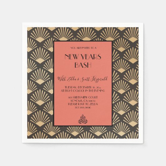 ギャツビーヴィンテージアールデコニューイヤーイブパーティー スタンダードカクテルナプキン (正面)