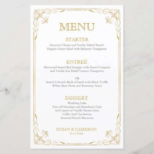 ギャツビーヴィンテージディナーメニュー |編集可能な色 (正面)