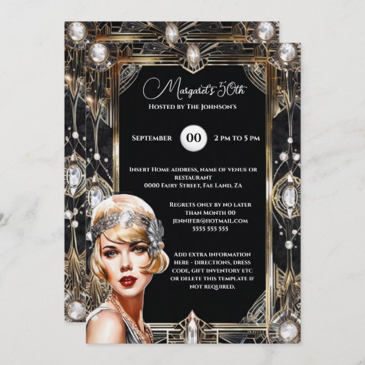 ギャツビー素晴らしが20代のフラッパー・アート・デコを轟音で鳴らす 招待状 (正面/裏面)