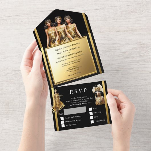 ギャツビー素晴らしの20代の結婚騒々しい女の子 オールインワン招待状 (貼ってはがせる)