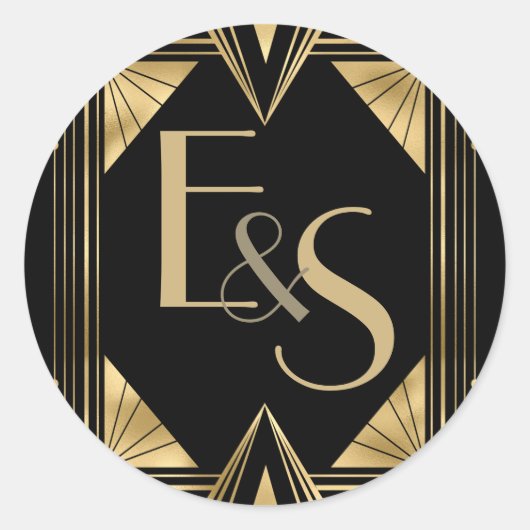 ギャツビー素晴らしアートデコエレガントなウェディングステッカー ラウンドシール (正面)