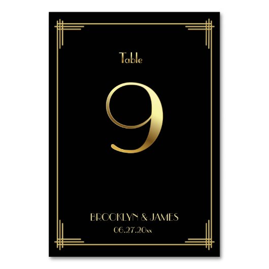 ギャツビー素晴らしアールデコテーブル番号9金ゴールドブラック テーブルナンバー (正面)