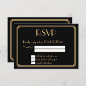 ギャツビー素晴らしアールデコブラックウェディングRSVPカード 出欠カード (正面/裏面)