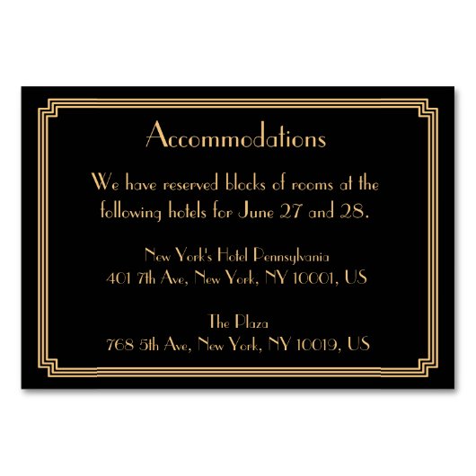 ギャツビー素晴らしアールデコブラック結婚ズアコモデーション テーブルナンバー (正面)