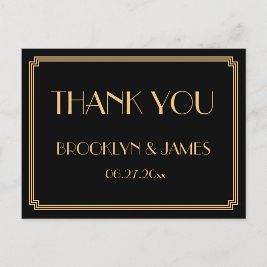 ギャツビー素晴らしアールデコブラック結婚ズ・サンキュー ポストカード (正面)