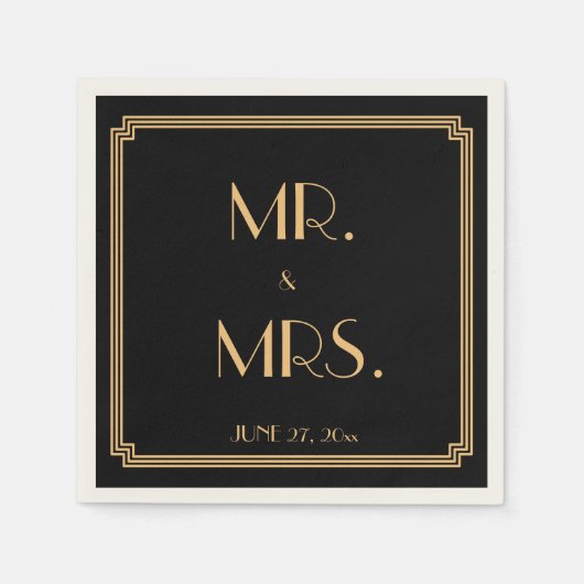 ギャツビー素晴らしアールデコブラック結婚ズ・ナプキンス スタンダードカクテルナプキン (正面)